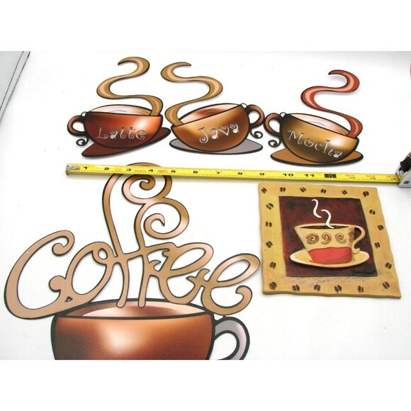 Lot 5 Coffee Bar Metal Wall Decor Latte Mocha Java Cups Mug Sign Plaque Ceramic - Picture 13 of 14